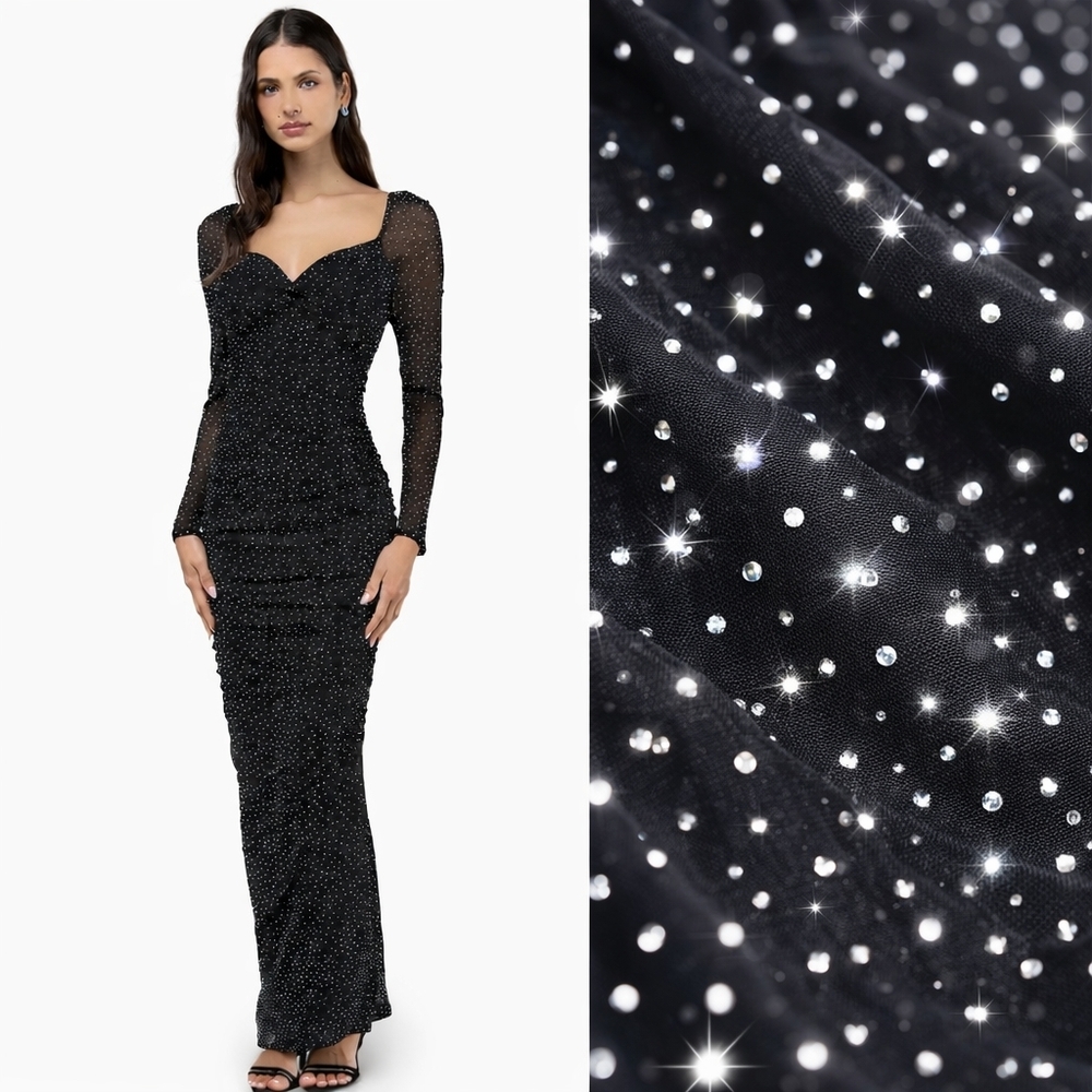 Lulus Marvelous Glam S Black Mesh Rhinestone Twist-Front Maxi Dress Prom Wedding
